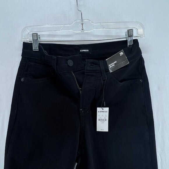 Express Skyscraper Mid-Rise Jeans Women 2R Hyper Stretch Vented Inside Hem Black - Picture 14 of 16